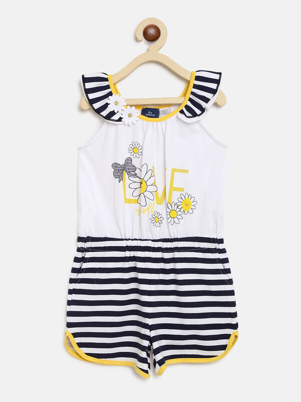 Girls White Knitted Short Dungaree image number 0